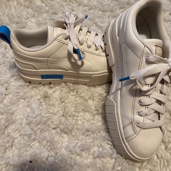 Puma Shoes - Puma White Platform Sneakers with Blue Accents
